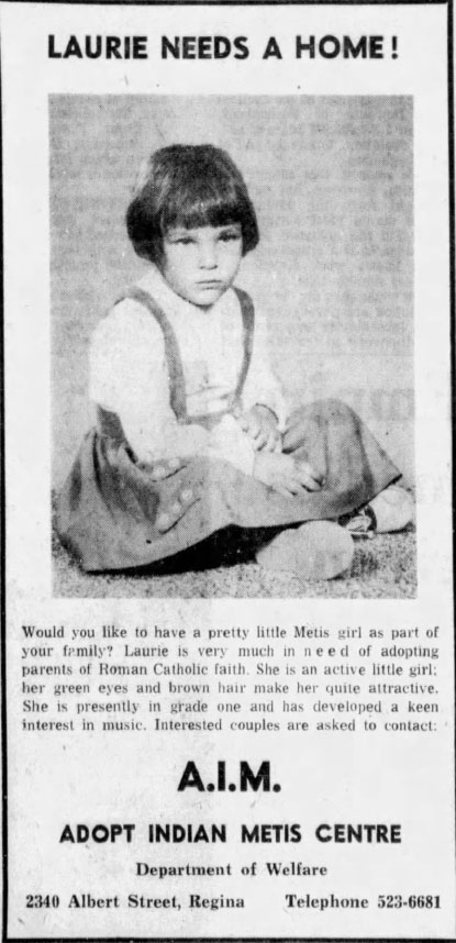 Newspaper advertisement for the “Adopt Indian and Métis Program,” 